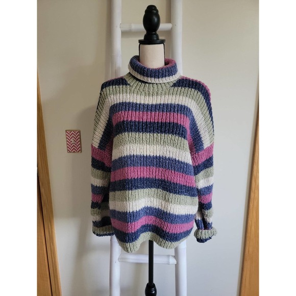 VTG Purple Mountain Striped Wool Blend Sweater Sz L - Picture 1 of 5